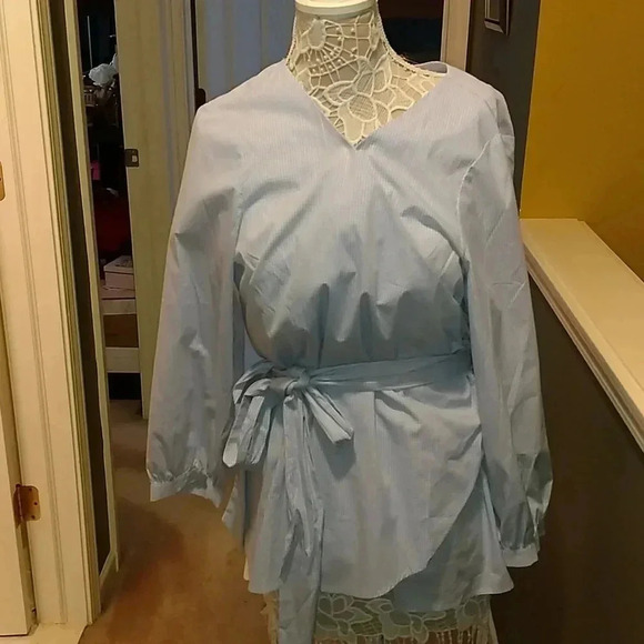 WOMEN LONG SLEEVE WRAP BLOUSE - Picture 1 of 6